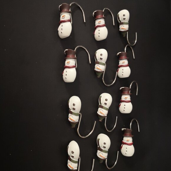 Set of 12 Winter Theme Snowman Shower Curtain Hooks only - Picture 1 of 3